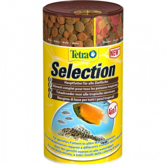 Корм Tetra Selection 4 в 1: хлопья, чипсы, гранулы, вафер микс для всех видов рыб