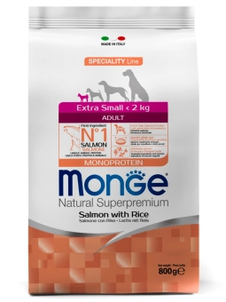 Корм Monge Dog Speciality Line Extra Small Adult Salmon для собак миниатюрных пород с лососем и рисом