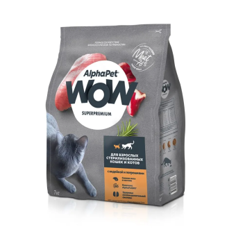 Корм Alphapet WOW Superpremium для взрослых стерилизованных кошек и котов с индейкой и потрошками