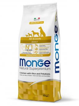Корм Monge Speciality Line Chicken Adult для взрослых собак всех пород с курицей, рисом и картофелем