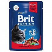 Паучи Brit Premium для взрослых кошек с говядиной и горошком в соусе
