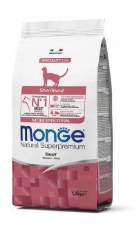 Корм Monge Cat Sterilized для стерилизованных кошек и кастрированных котов с говядиной