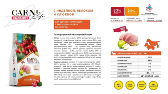 Корм Carni Puppy для щенков индейка с яблоком и клюквой