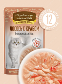 Паучи Деревенские Лакомства для кошек лосось с крабом в нежном желе