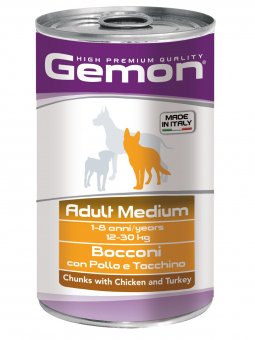 Банки Gemon Dog Medium для собак средних пород с кусочками курицы с индейкой