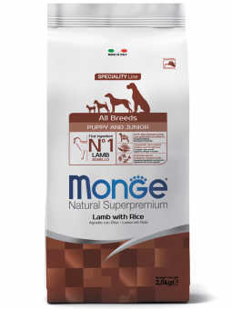 Корм Monge Speciality Line Puppy & Junior Lamb для щенков всех пород с ягненком, рисом и картофелем