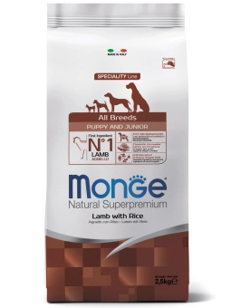 Корм Monge Dog Speciality Line Puppy&Junior для щенков и юниоров всех пород из ягненка с рисом