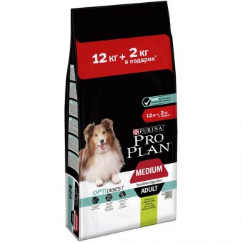 Корм Pro Plan Optidigest для собак средних пород с чувствительным пищеварением ягнёнок ПРОМОПАК