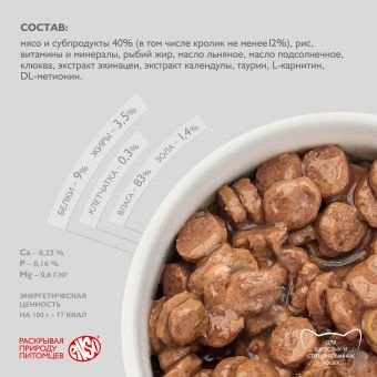 Паучи Enso Basic полнорационный корм для взрослых кошек кусочки в соусе с кроликом