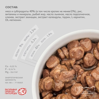 Паучи Enso Basic полнорационный корм для взрослых кошек кусочки в соусе с кроликом