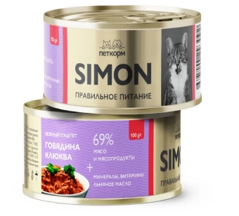 Банки Simon для взрослых кошек паштет с говядиной и клюквой