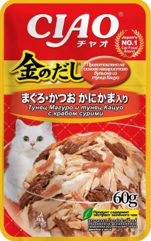 Паучи Inaba Chiao Kinnodashi для кошек с тунцом Магуро и тунцом Кацуо с крабом сурими