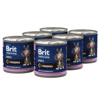 Банки Brit Premium by Nature для взрослых кошек с мясом говядины