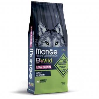 Корм Monge Dog BWild LOW GRAIN для взрослых собак, низкозерновой, из мяса дикого кабана