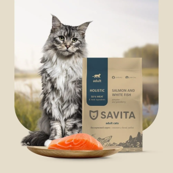 Корм Savita Holistic Adult Cat Salmon and White Fish беззерновой для кошек с лососем и белой рыбой