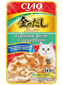 Паучи Inaba Chiao Kinnodashi для кошек с куриным филе и кацуобуси