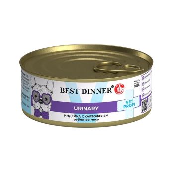 Банки Best Dinner Exclusive Urinary для собак с профилактикой мочекаменной болезни с индейкой и картофелем 100г