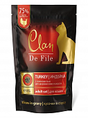 Паучи Clan De File для кошек с индейкой, креветками и семенами льна для здоровья кожи и шерсти кусочки в соусе