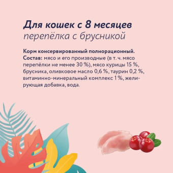 Консервы Florida для кошек с перепёлкой и брусникой