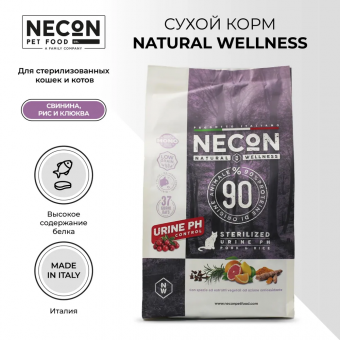 Корм Necon Natural Wellness Steril Urine PH Pork & Rice для стерилизованных кошек и котов со свининой, рисом и клюквой
