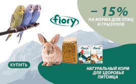 Скидка 15% на корма для птиц и грызунов бренда Fiory!