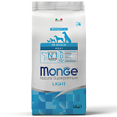 Сухой Корм Monge Dog Speciality Line Light монопротеиновый для взрослых собак всех пород низкоколорийный из лосося с рисом