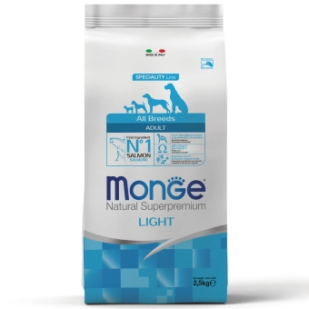 Корм Monge Dog Speciality Line Light монопротеиновый для взрослых собак всех пород низкоколорийный из лосося с рисом