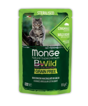 Паучи Monge Cat BWild GRAIN FREE беззерновой для стерилизованных кошек беззерновой из мяса дикого кабана с овощами