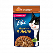 Паучи Felix Sensations для кошек с курицей в желе с морковью