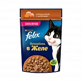 Паучи Felix Sensations для кошек с курицей в желе с морковью Паучи Felix Sensations для кошек с курицей в желе с морковью