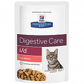 Паучи Hill's Prescription Diet I/D для кошек с лососем. Поддержание здоровья ЖКТ