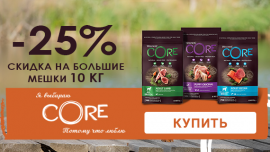 Скидка 25% на большие мешки марки Core для собак по промокоду!