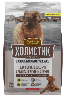 Корм Деревенские Лакомства Холистик Премьер для собак средних и крупных пород с ягненком и рисом