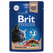 Паучи Brit Premium для взрослых стерилизованных кошек с куриной печенью в соусе