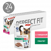 Паучи Perfect Fit для стерилизованных кошек с говядиной паштет