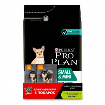 Корм Pro Plan Optidigest для собак мелких и карликовых пород с ягнёнком и паучи в подарок ПРОМОПАК