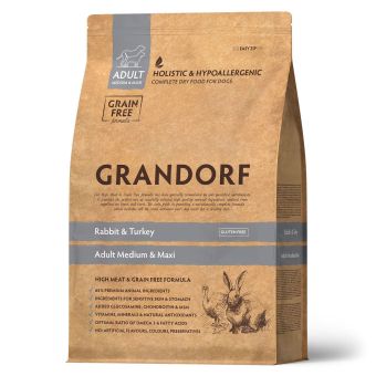 Корм Grandorf Adult Dog Rabbit&Turkey Med&maxi для собак средних и крупных пород с кроликом и индейкой, беззерновой