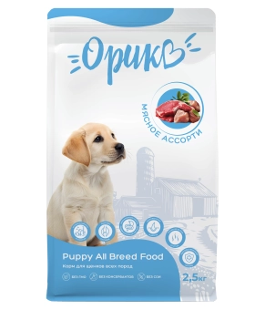 Полнорационный сухой корм Орико Dog для щенков всех пород, мясное ассорти