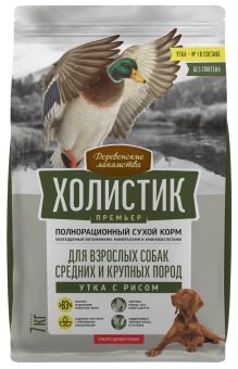 Корм Деревенские Лакомства Холистик Премьер для собак средних и крупных пород с уткой и рисом