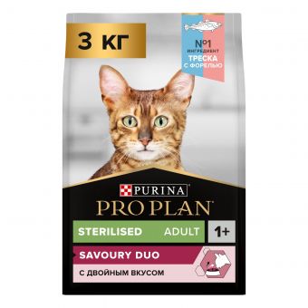 Корм PRO PLAN Sterilised SAVOURY DUO для стерилизованных кошек привередливых в еде c двойным вкусом трески и форели
