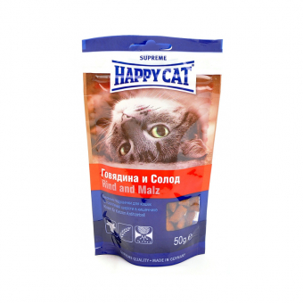 Лакомство Happy Cat для кошек. Подушечки с говядиной и солодом