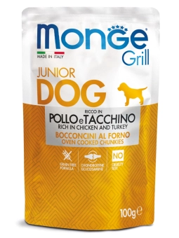 Паучи Monge Dog Grill Puppy&Junior для щенков и юниоров с курицей и индейкой