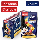 Влажный корм Felix Sensations Супервкус для кошек со вкусом говядины и сыра в желе