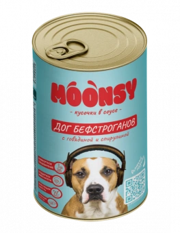 Банки Moonsy Дог Бефстроганов для собак с говядиной и спирулиной