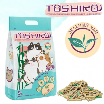 Наполнитель Toshiko комкующийся для кошачьего лотка древесный с запахом зелёного чая