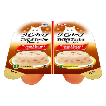 Ламитесры Inaba Ciao Twins Terrine паштет для кошек с тунцом магуро и куриным филе со вкусом кацуобуси