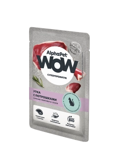 Паучи Alphapet Wow для кошек с чувствительным пищеварением с уткой и потрошками