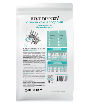 Корм Best Dinner Mini Puppy Sensible Lamb & Berry для щенков мини с чувствительным пищеварением с ягнёнком и ягодами