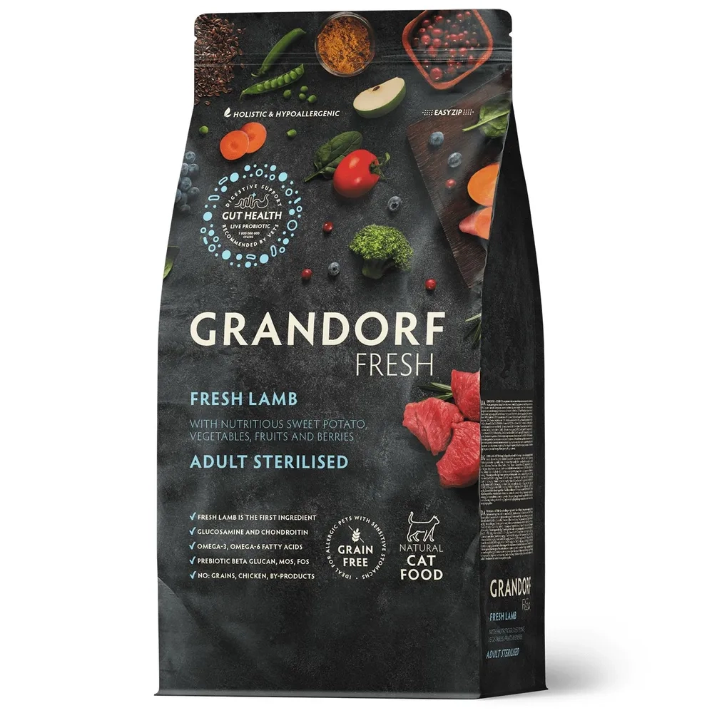 Сухой корм Grandorf Fresh Cat Salmon для взрослых кошек, свежее филе лосося с бататом 