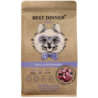 Сухой корм Best Dinner Holistic Adult Sensible Hypo Small & Mini для взрослых собак мелких пород, телятина и розмарин